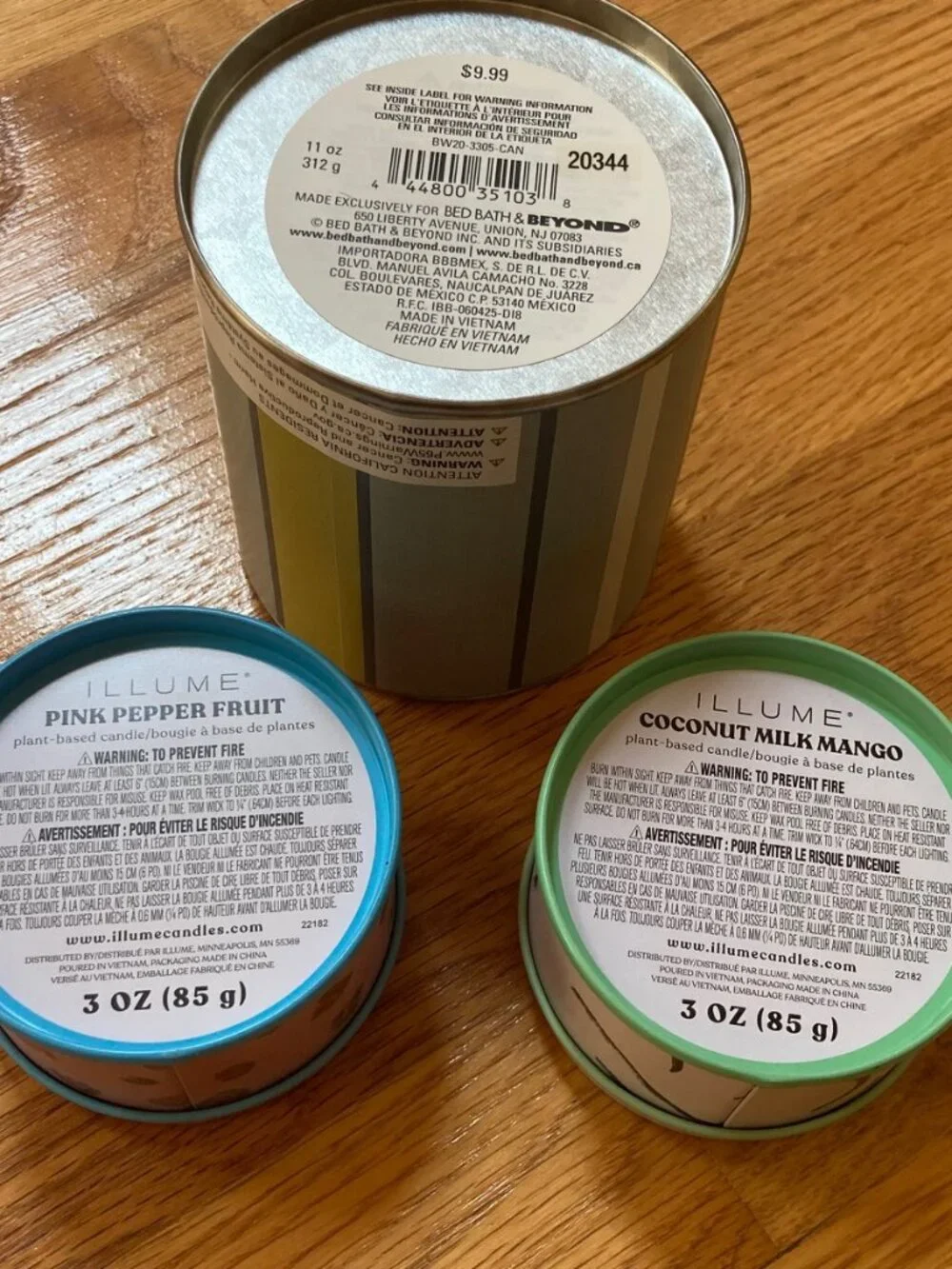Bundle of 3 Candles in Tins